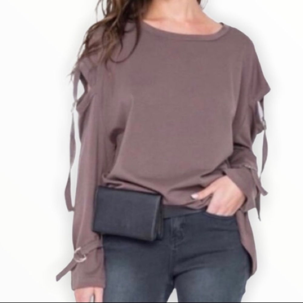 Very J Cold Shoulder Long Sleeve Cocoa Top